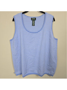 Lauren Ralph Lauren Womens Sleeveless Knit Top 3X Blue Striped Coastal Old Money